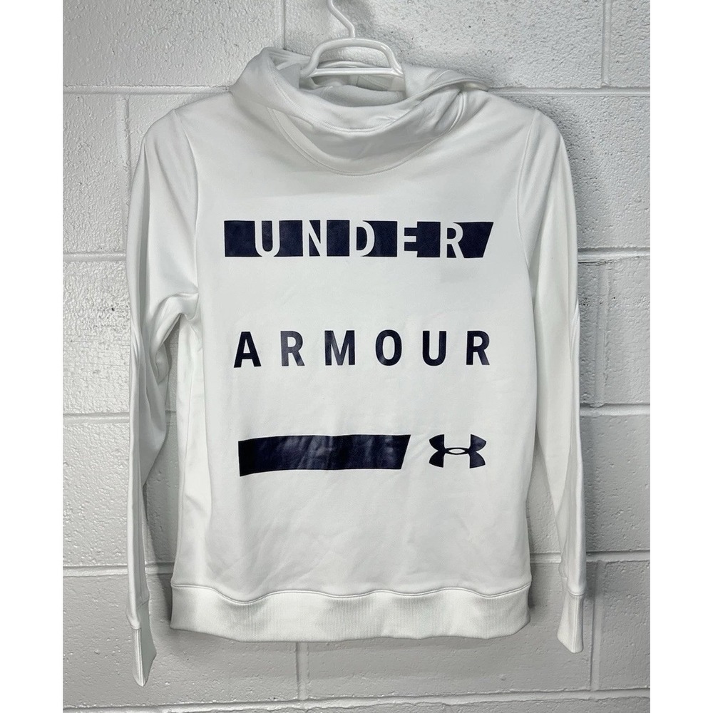 Under Armour Hoodie White ColdGear Fleece Logo Pullover / Womens Medium